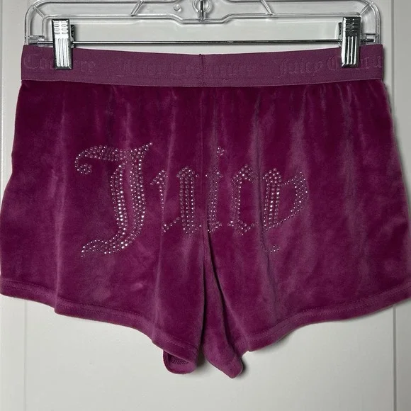 Juicy Couture Big Bling Magenta Velour Rhinestone Logo Boxer Shorts Y2K Style - Picture 2 of 2